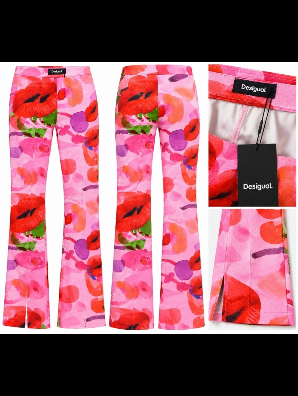 Desigual Lipstick Trouser M Christian Lacroix Lips Print Pink Pants NWT Size Med